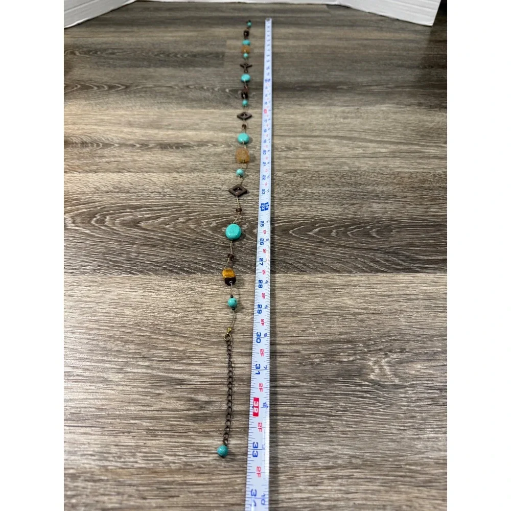 Boho Long Beaded Station Necklace Turquoise Tiger Eye‎ Mixed Stone Earthy